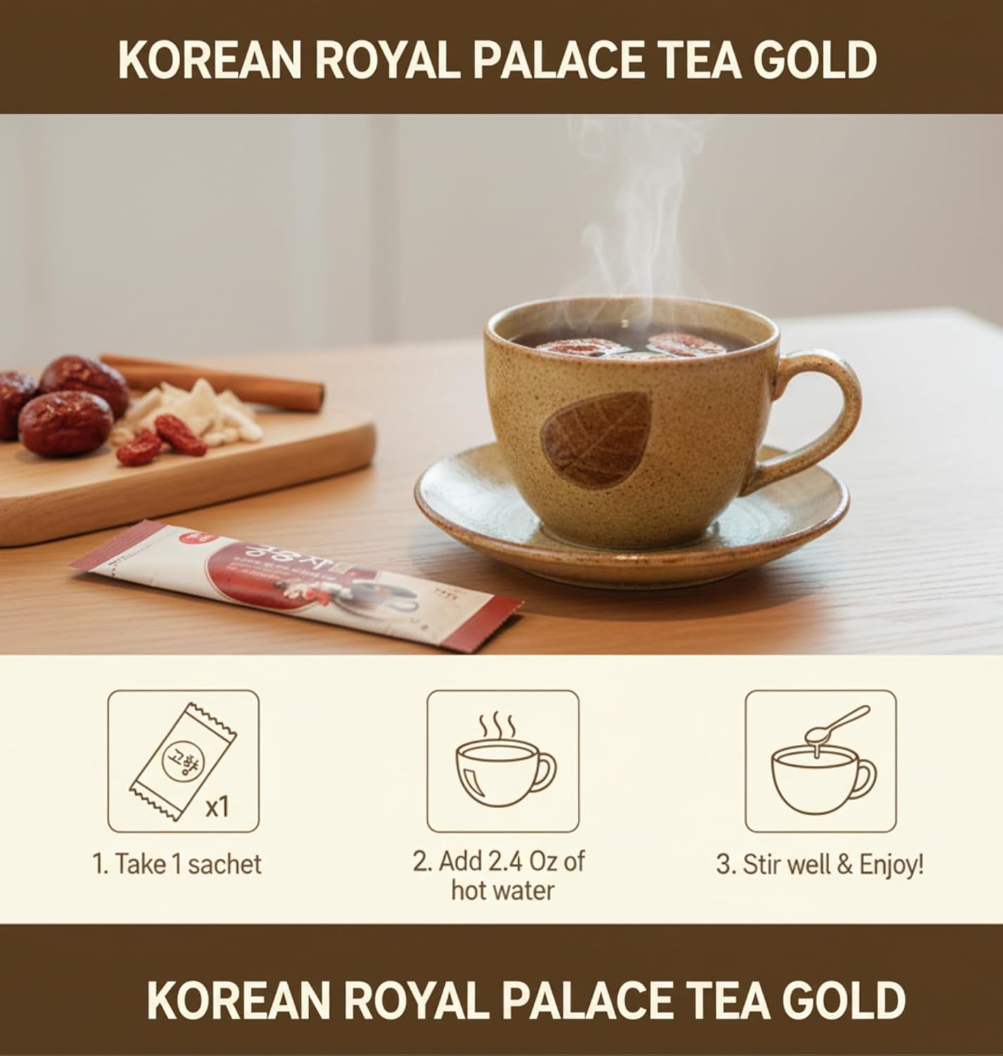 Korean Royal Palace Ssanghwa-Cha Drink Mix 궁중차 Traditional Herbal Powder with Jujube, Ginger & Ginseng | Instant Stick Packs | Naturally Caffeine-Free | DAHLORE