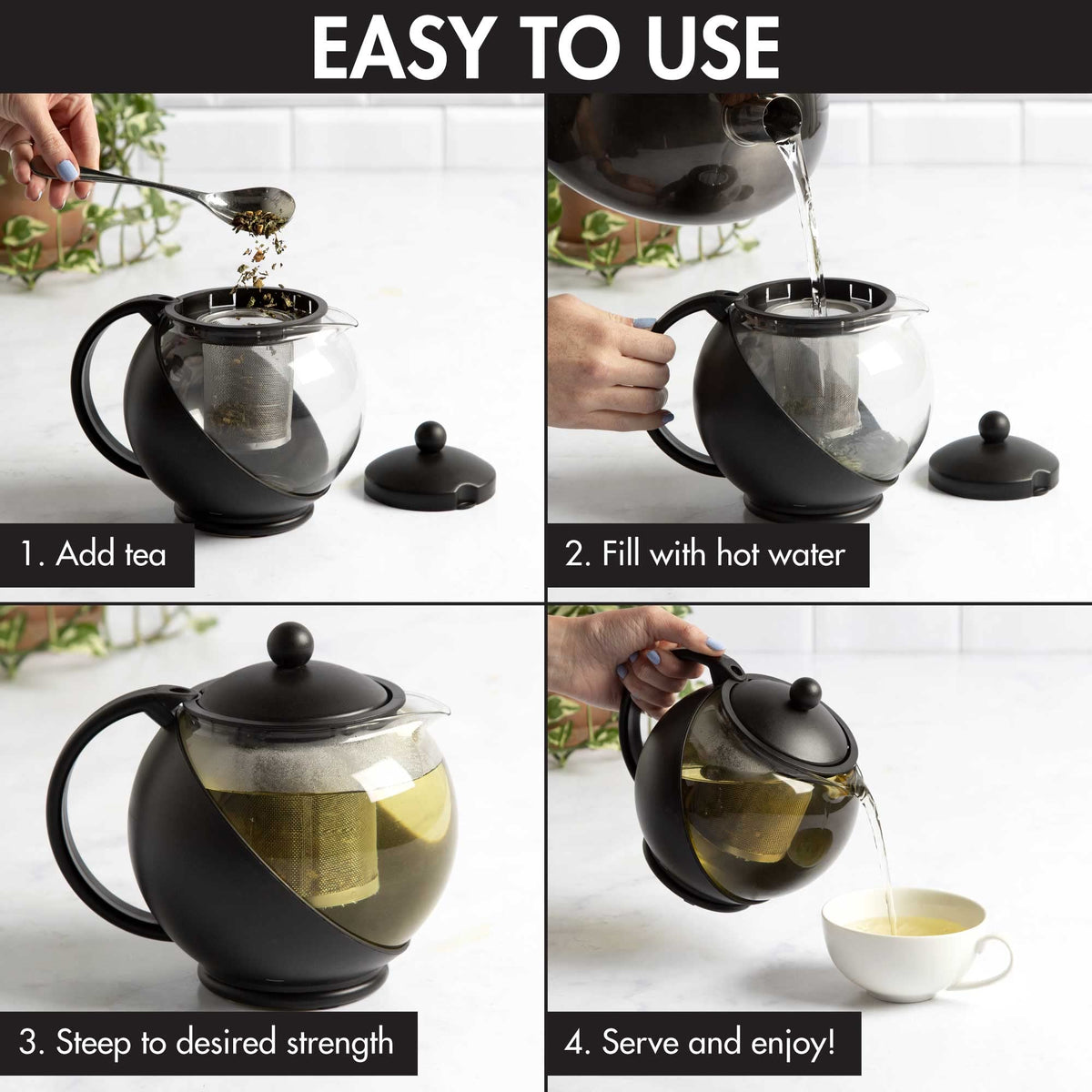 Primula Half Moon Teapot with Removable Infuser, Glass Tea Maker with Reusable Fine Mesh Stainless Steel Filter, Dishwasher