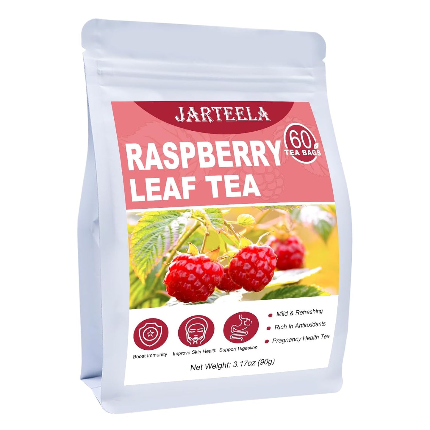 Jarteela - Raspberry Leaf Tea Bag, 60 Ct, Red Raspberry Leaf Herbal Tea | Tea with smooth, mild taste， Caffeine-free, Non-GMO