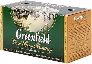 Greenfield Earl Grey Fantasy Сlassic Collection Black Tea Finely Selected Speciality Tea 25 Double Chamber Teabags With Tags in Foil Sachets