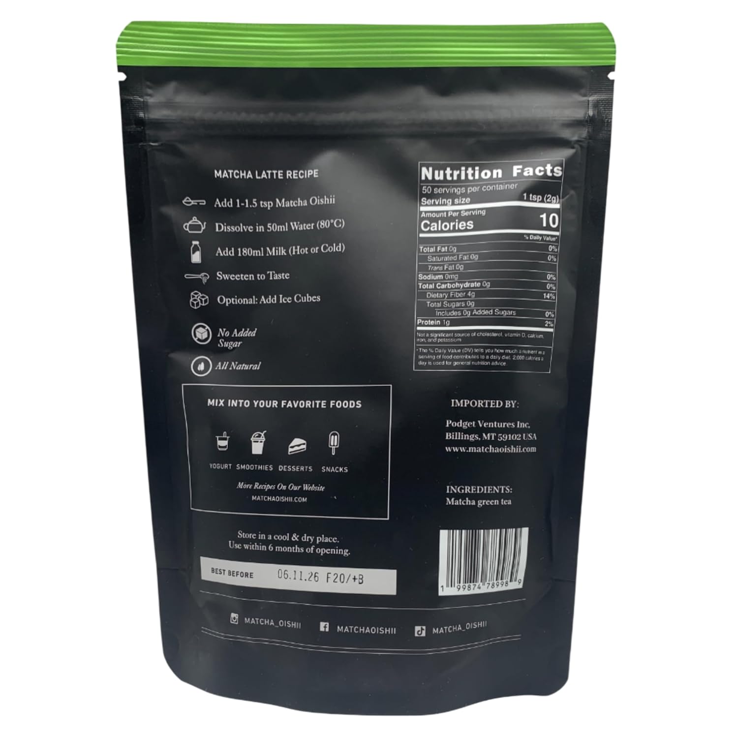 Matcha Oishii Premium Classic Grade Matcha Green Tea, Pure Japanese Stone-Milled, Farm-Direct First Harvest, 100g (3.5oz)