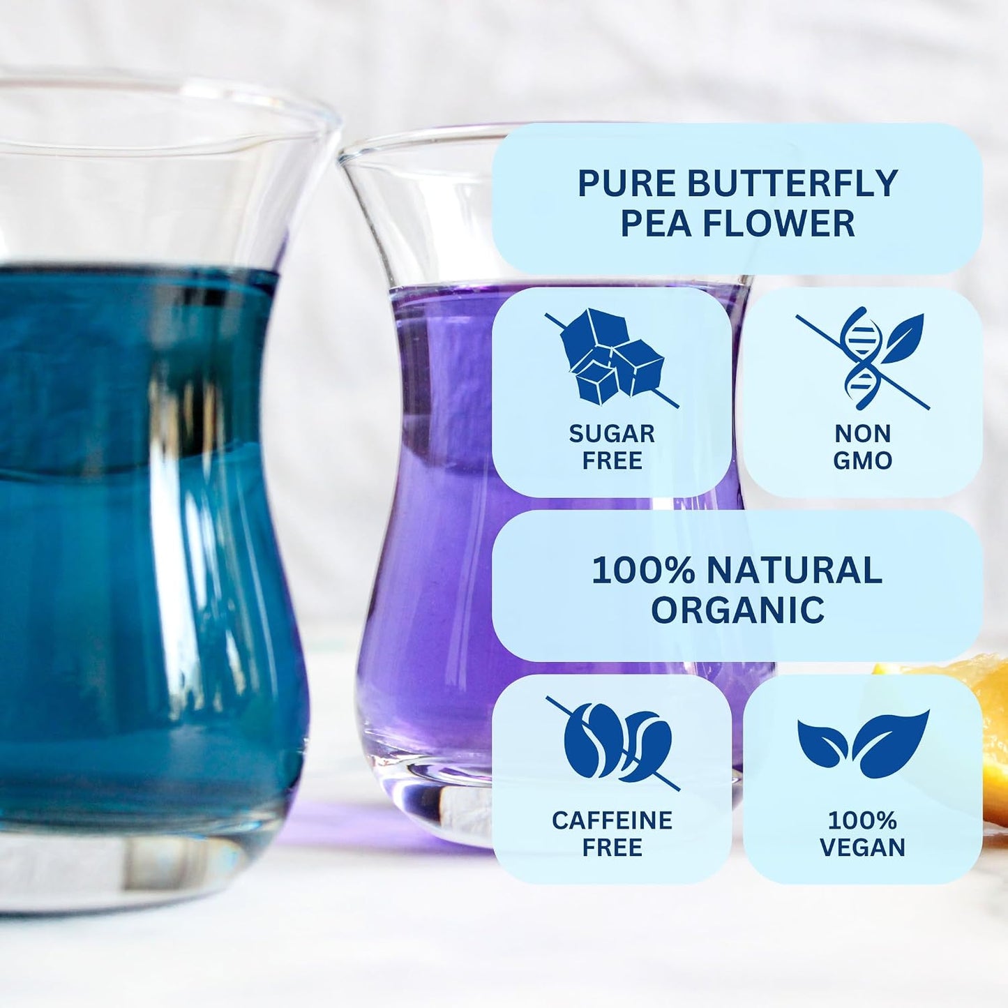 KHWAN'S TEA Organic Butterfly Pea Flower Tea Bags, 30 Count | USDA Organic butterfly pea flower, color-changing blue tea for mocktails, cocktails &amp; latte art, caffeine-free, 30 ct