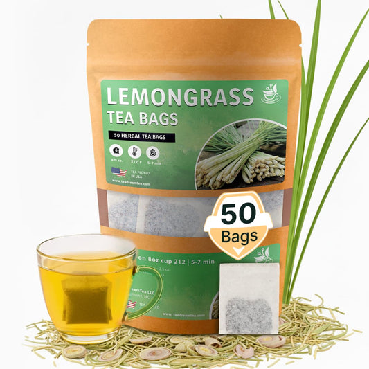 Lemongrass Tea Bags - 50 Bags (Premium Natural Pure Leaf Tea - 50 Count) Gluten-Free and Caffeine-Free Herbal tea for Relaxation, Wallness, Immune Support with Smooth Taste