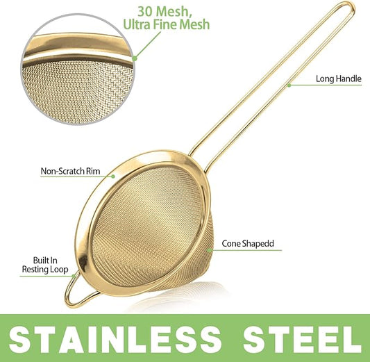 2 Pack Stainless Steel Small Food Strainer, Fine Mesh Sieve with Long Handle, Cocktail Strainer For Cocktails, Tea Herbs, Coffee & Drinks