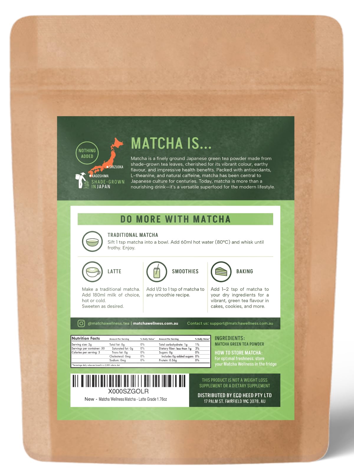 Matcha Wellness Matcha Green Tea Powder Latte Grade 1.76oz