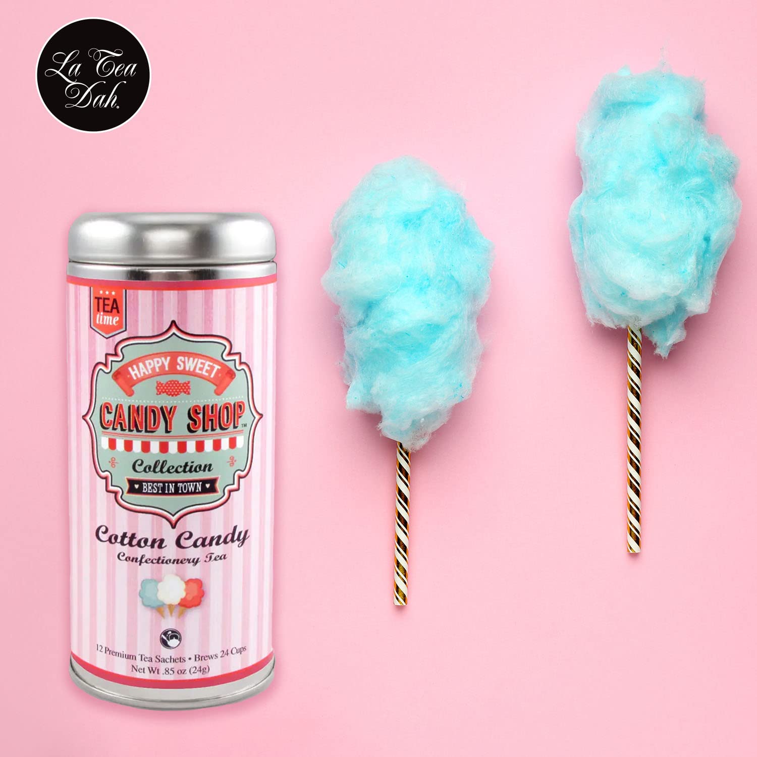 Cotton Candy Tea by La Tea Dah, Lightly Caffeinated Oolong Tea Flavored with Hibiscus, Raspberry, Cranberry, & Apple, Fragrant, Fruity Hibiscus Tea Bags, Dessert Tea (12 Sachets)