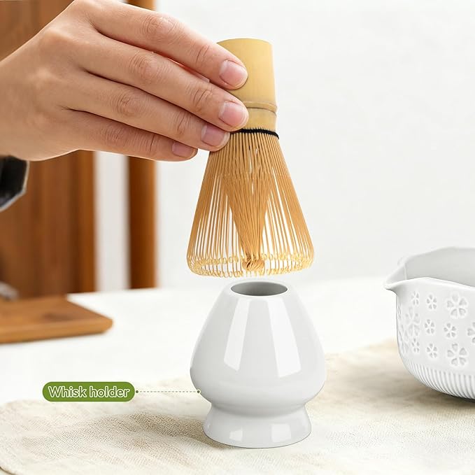 Matcha Whisk Set, 7 Pcs Matcha Making Kit with Matcha Bowl, Matcha Whisk and Holder, Bamboo Scoop, Scoop Rest, Sifter and Tea Towel，Gifts for Christmas Birthday