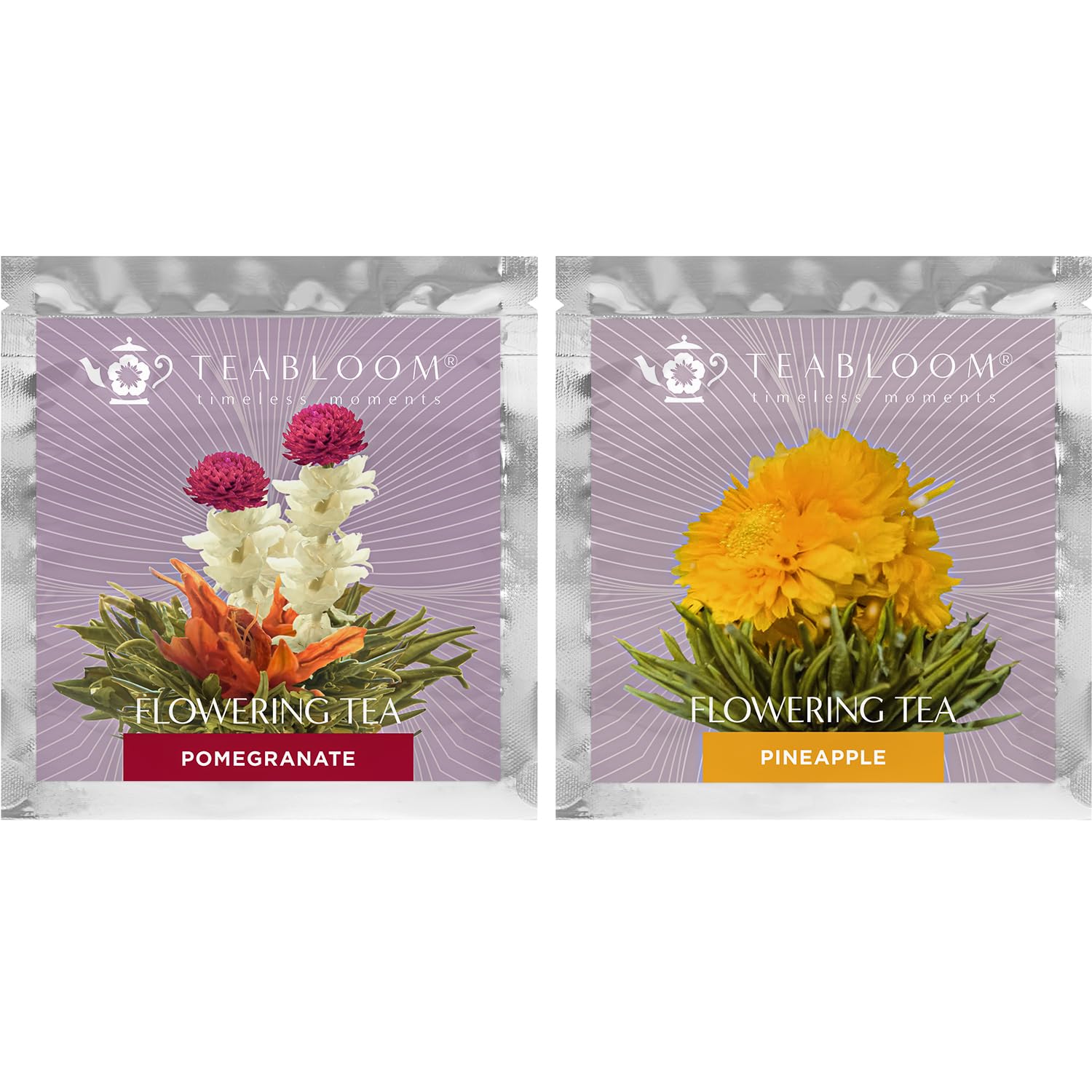 Blooming Tea Flowers - Pomegranate & Pineapple Flowering Teas – Each Tea Blossom Can Be Steeped Multiple Times (2-Pack)