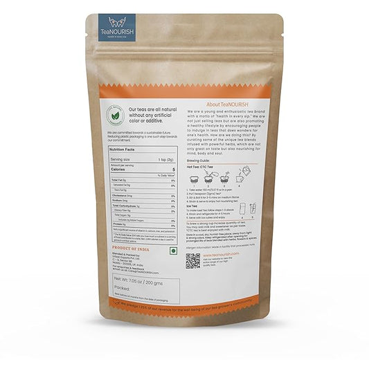 TeaNOURISH Nourishing Indian Classic Chai Tea | Full Bodied Assam CTC Tea Blended with 15% Black Tea Leaves| Freshly Sourced Direct from Origin | 100% NATURAL - 7.05oz/200g (Pack of 2)