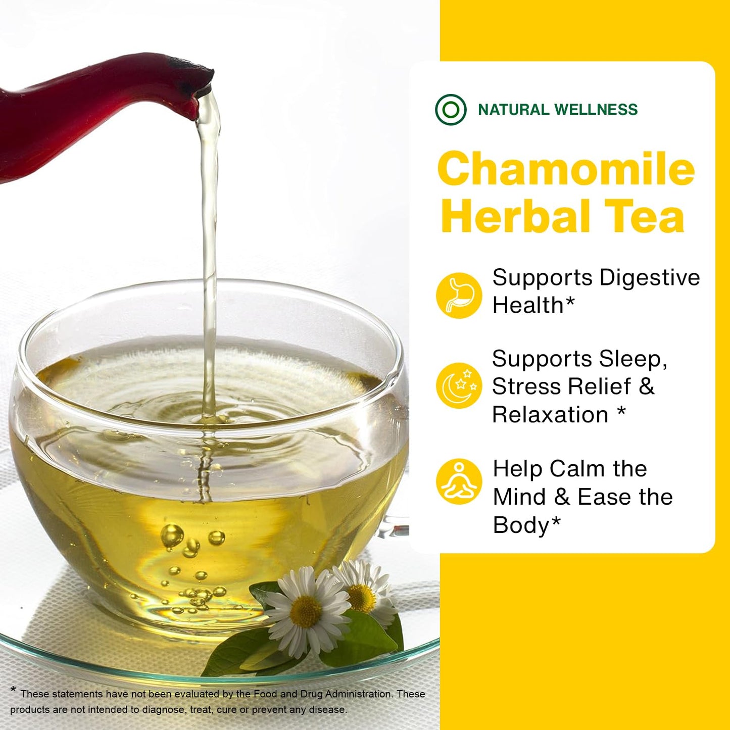 Natured Wellness Chamomile Tea Bags (40 Count), Pure Chamomile Flower Herbal Tea, No Additives or Fillers, Non-GMO, Caffeine-Free, Enjoy Hot or Iced