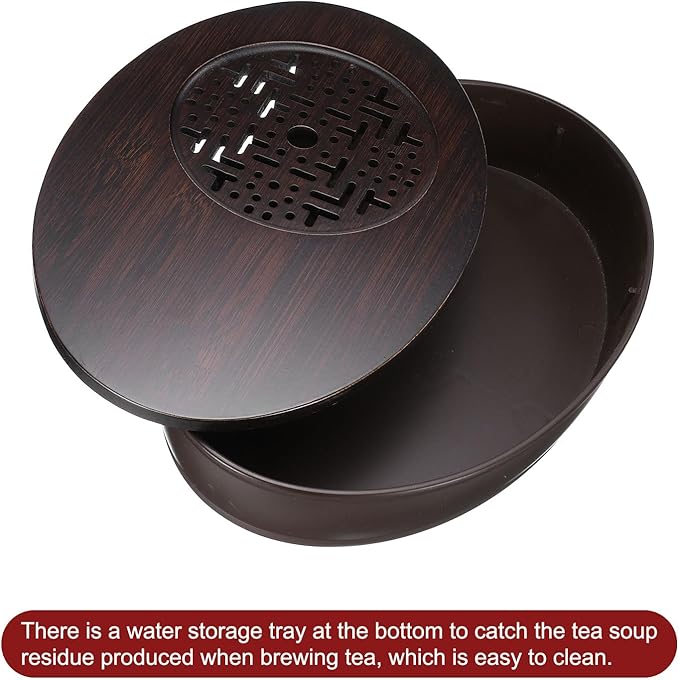 HARFINGTON Bamboo Chinese Gong Fu Tea Tray 11" Oval Classic Tea Tray Bamboo Tea Table Furniture Vintage Tea with Water Storage Box for Drinking Tea Brown