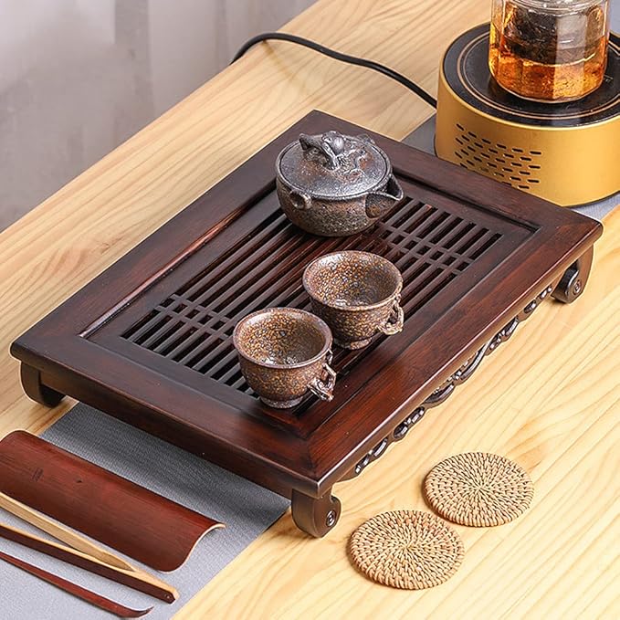 Bamboo Tea Trays for Serving with Drawer Water Storage Drainage Tea Serving Tray Chinese Tea Tray Gongfu for Teahouse Home Office, 15.74"×10.82"×2.75"