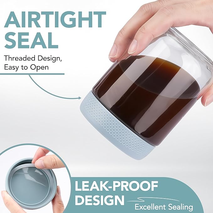 6-pack Overnight Oats Containers with Lids, 16oz Clear Glass Jars with Airtight Lids, Wide mouth Mason Jars, Food Storage Containers for Meal Prep Chia Spice Cereal Snacks Yogurt Salad Pudding Sugar