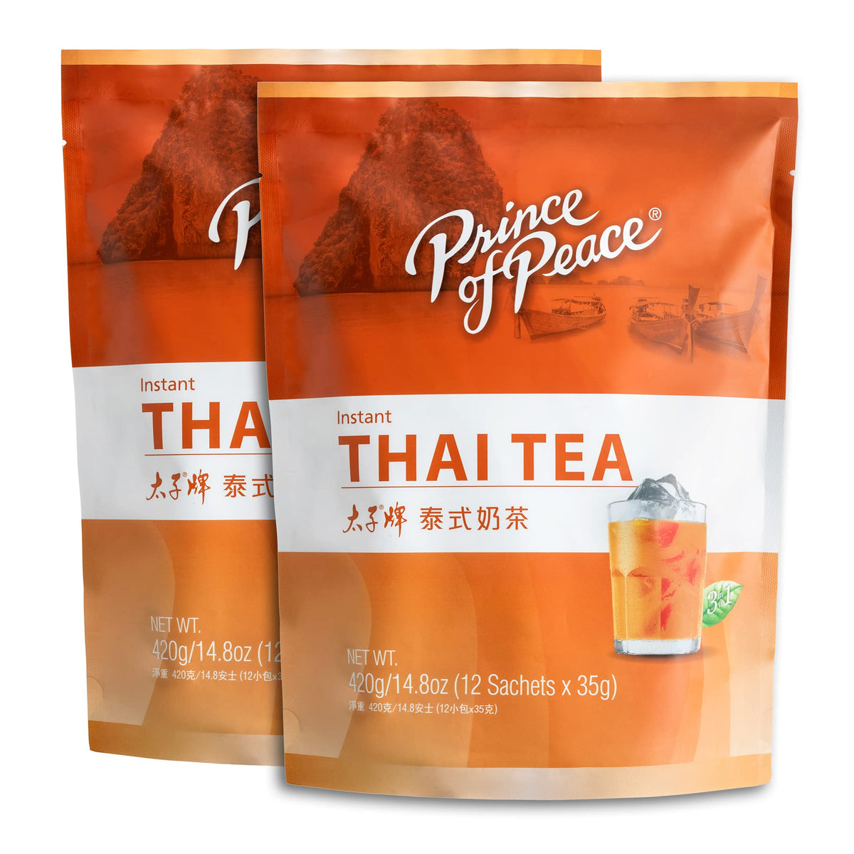 Prince of Peace 3 in 1 Instant Thai Tea Beverage, 24 Sachets Value Size – Instant Hot or Cold Beverage – Easy to Brew – Made