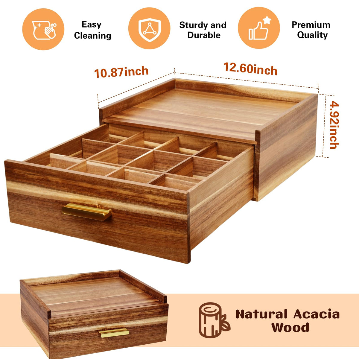 NANXITU Acacia Wood Tea Holder Organizer, Tea Box Organizer Storage Box