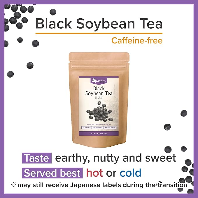 Onkatsu Farm Black Soy Bean Premium Japanese Tea Bags, Rich Nutty Flavor, Hot or Iced, Caffeine Free, 40 Total Tea Bags