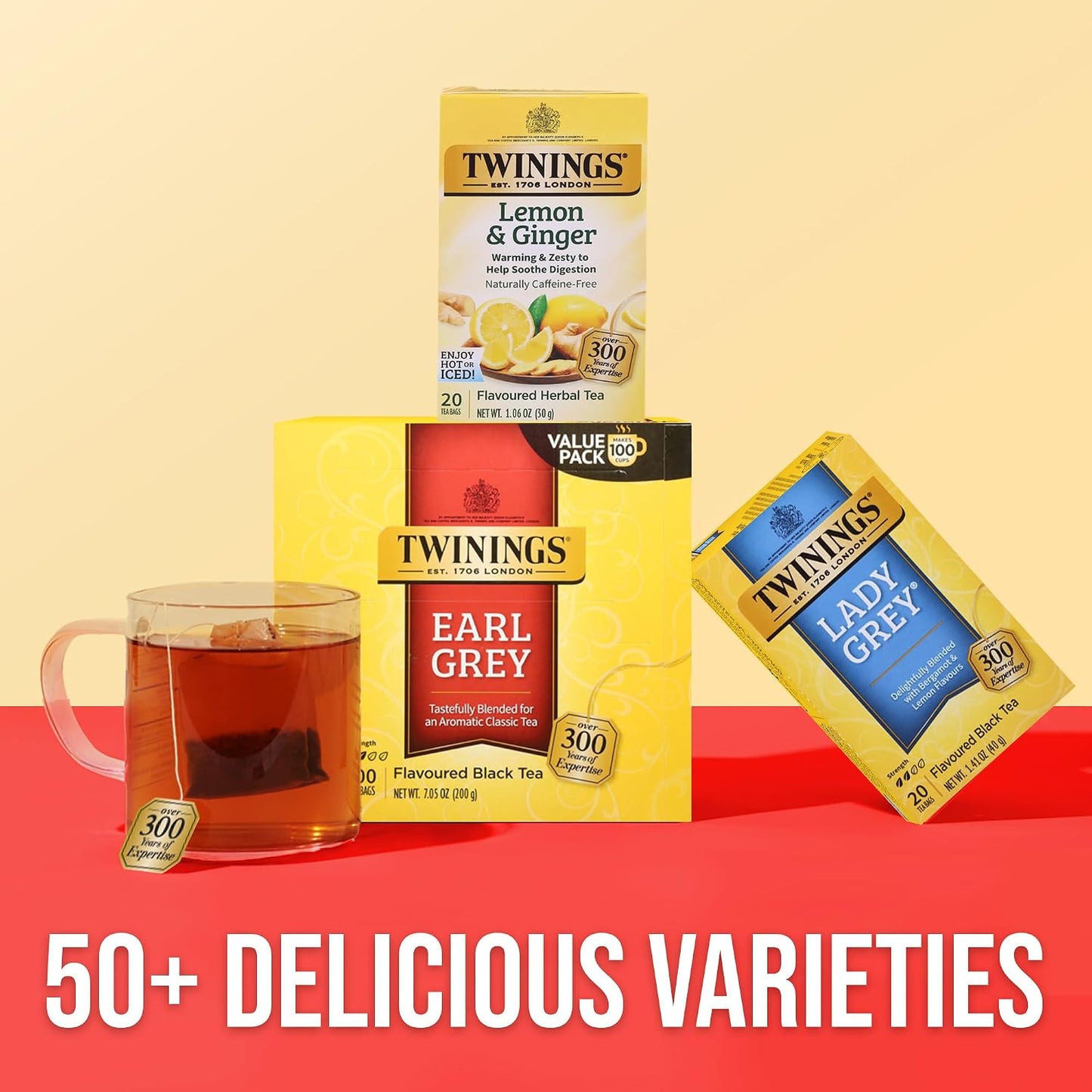 Twinings Earl Grey Black Bergamot Caffeinated Tea Bags, 100 CT Box (1 Pack) | Classic Tradition, Black Tea with Citrus, Naturally Caffeinated, 100 Foil Lined Individually Wrapped Bags, Enjoy Hot or Iced