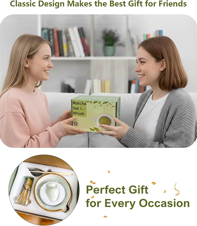 Matcha Whisk Set,Matcha Set,Matcha Kit,Matcha Bowl with Spout,Scoop,Sifter,Bamboo Whisk,Chasen Holder,Unique Gifts for Women Grifend