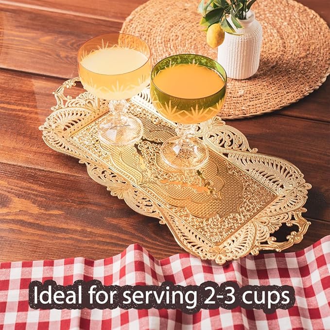 Small Gold Turkish Tea Coffee Serving Tray Table Decor Decorative Handles Rectangle