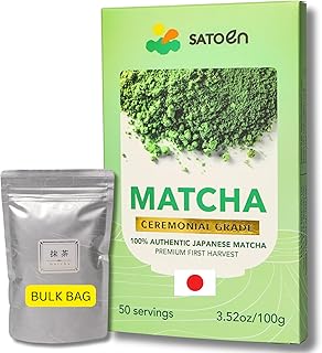Satoen Authentic Japanese Ceremonial Grade Matcha Powder - Ceremonial Matcha Green Tea Powder from 100% Spring Premium First Harvest - Crafted for Matcha Straight Tea (100g)