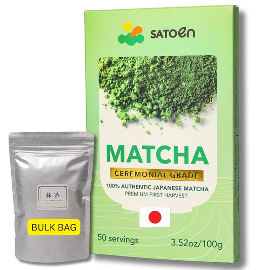 Satoen Authentic Japanese Ceremonial Grade Matcha Powder - Ceremonial Matcha Green Tea Powder from 100% Spring Premium First Harvest - Crafted for Matcha Straight Tea (100g) | 3.5 oz, Lattes, Smoothies, Baking, First Harvest, Stone Ground, Vibrant Green C