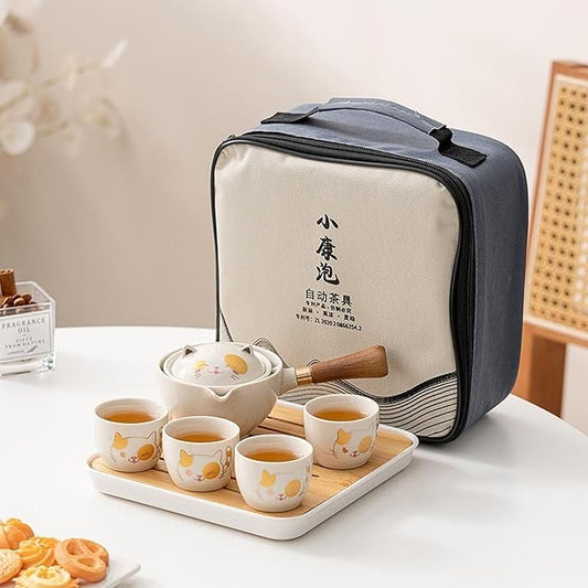 Youngky Porcelain Chinese Ceramic Gongfu Tea Set,Portable Travel Tea Set with 360 Rotation Tea maker