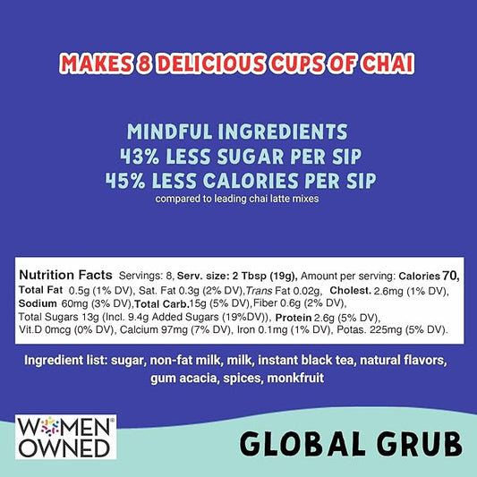 Global Grub Spiced Chai Latte Mix – Crafted with Mindful Ingredients – Effortless Instant Chai, Just Add Water, Enjoy Hot or Iced