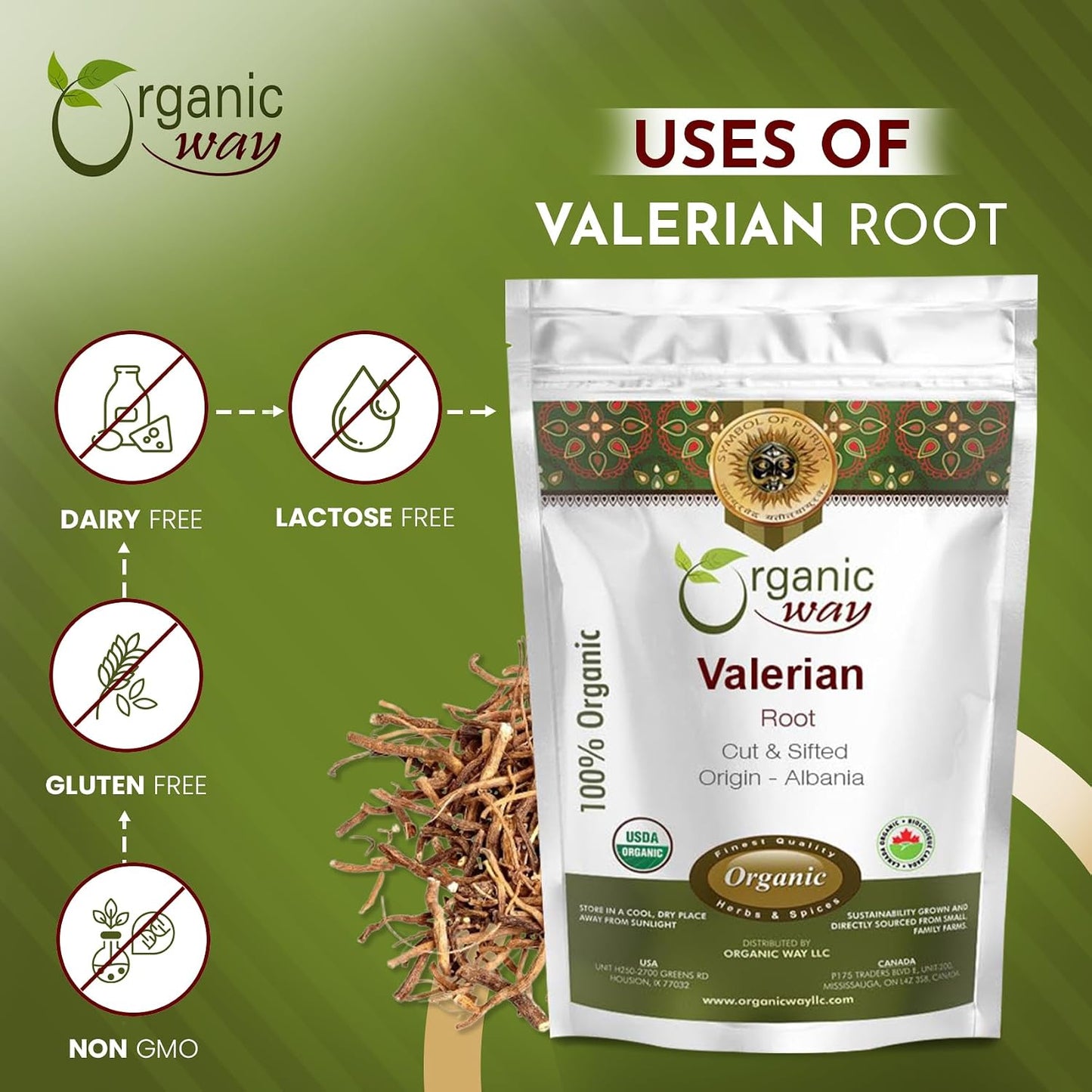 Organic Way Valerian Root Cut &amp; Sifted - Herbal Tea (16 Oz) | Valeriana officinalis, European Wild-Harvest - USDA Organic &amp; Kosher Certified; Non-GMO &amp; Gluten-Free 100% Raw from Albania