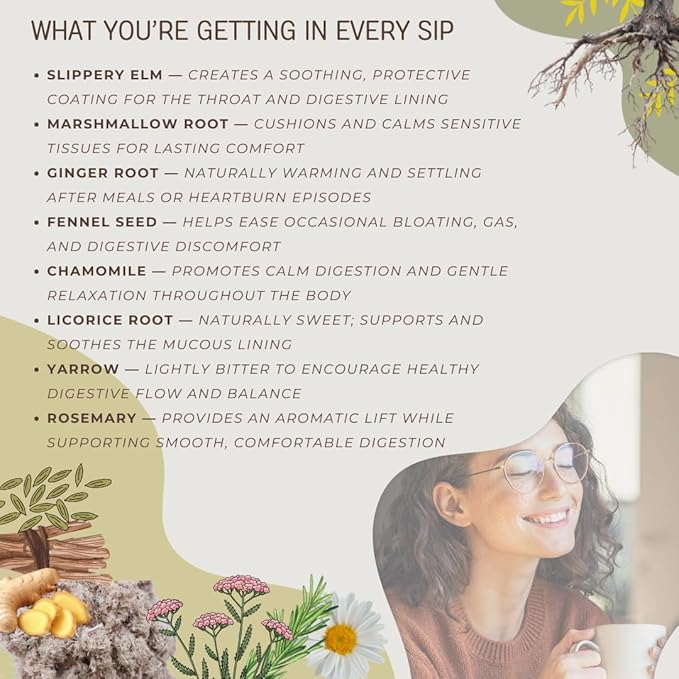 GERD Relief Herbal Tea: 8-Digestive Herb Blend, Natural Acid Reflux & Heartburn Aid, Pre/Post Meal Support, 3oz with 35 Bags