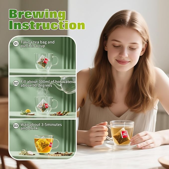 Chicory and Gardenia Tea, Burdock Root Tea, Liver and Kidney Detox, Eight Organic Herbal Ingredients, Including Chicory Root, Dandelion Root, and More, Chinese Herbal Tea Bags (30 Bags)