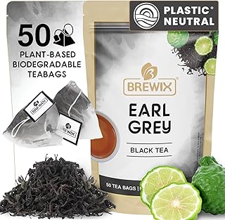 BREWIX, Earl Grey Black Tea Bags (50 Pyramid Bags) Bold & Aromatic Tea with Bergamot | Gluten Free, Energizing & Caffeinated | Sugar-Free, High Caffeine | Gourmet Tea