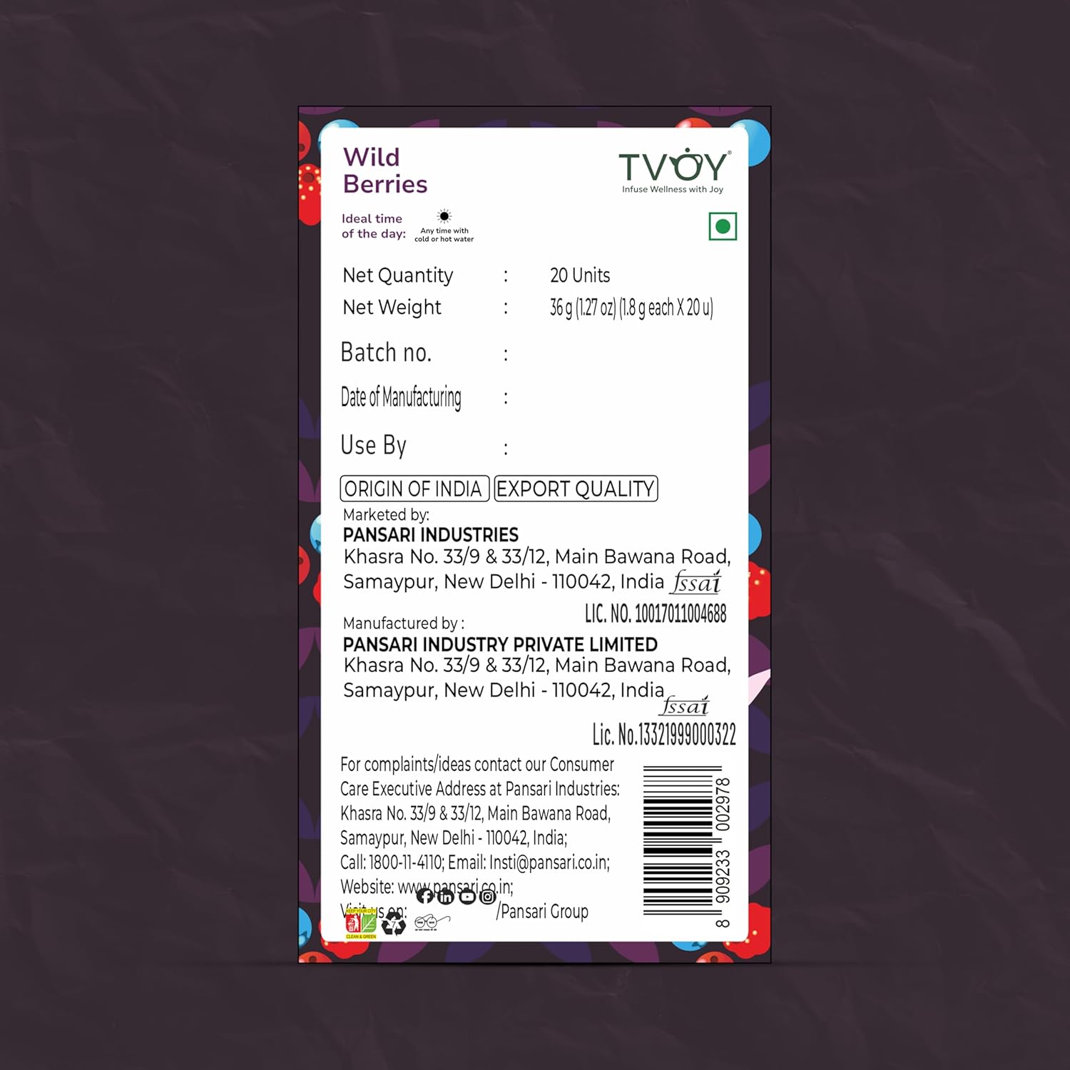 Tvoy Wild Berry Black Tea Bags – Premium Black Tea with Fruity Wild Berry Flavor – Plant-Based PLA Tea Bags – 40 Individually Wrapped Bags – Smooth & Aromatic Tea