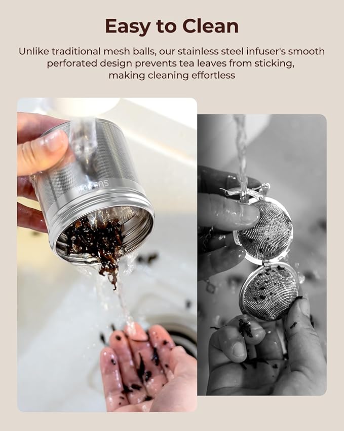 Reinmoson 2 Pack Large Tea Ball Infuser for Loose Leaf Tea & Spice Ball for Cooking Soup, 304 Stainless Steel, Threaded Lid, Chain Hook, Extra Fine Mesh Tea Strainer Ball for Herb, Iced Tea