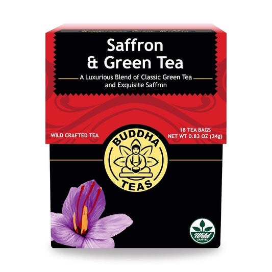 Buddha Teas - Saffron & Green Tea - For Health & Wellbeing - Wild Crafted Tea - With Antioxidants & Minerals - Clean Ingredients - Caffeinated