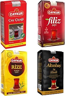 ÇAYKUR Premium Turkish Black Tea Bundle, Filiz, Caycicegi, Altinbas & Rize, Traditional Loose Leaf Black Tea, Set of 4 each 500g / 17.6 Oz