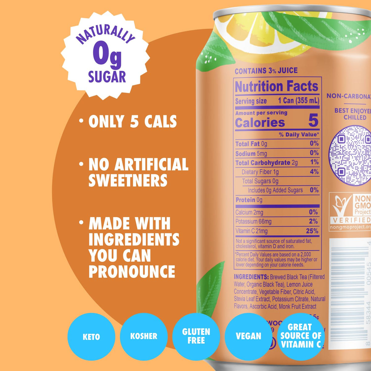 Swoon Half Unsweetened Iced Tea & Half Lemonade - Low Carb, Gluten Free, Keto & Paleo-Friendly - Natural Lemon Juice