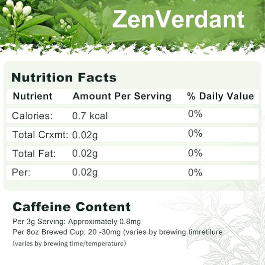 ZenVerdant Premium Jasmine Green Tea Loose Leaf | 7x Scented, Low Caffeine, High Antioxidant | Cold Brew Ready, Smooth Taste, Natural Floral Notes