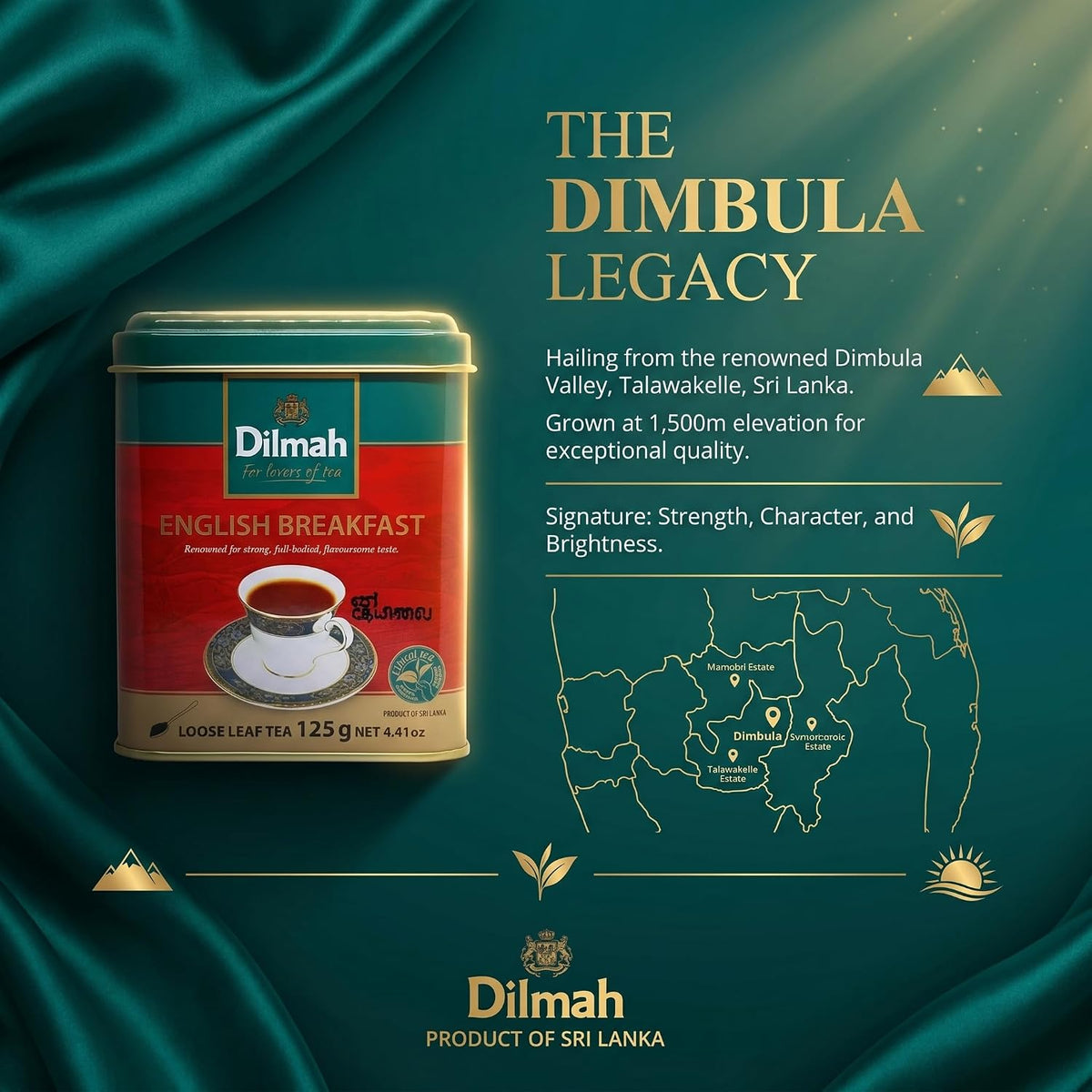 Dilmah English Breakfast Loose Leaf Tea, 4.41oz Tin, Pure Ceylon Tea in Caddy, Premium Black Tea