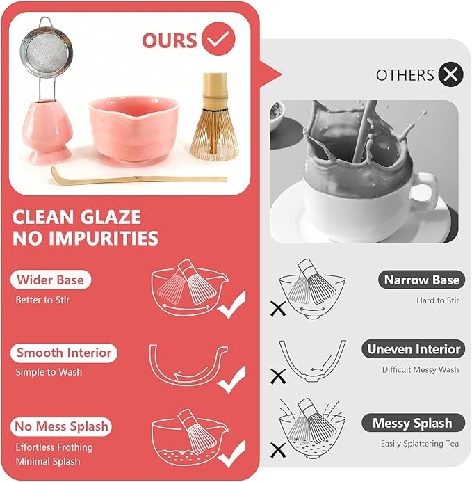 Matcha Whisk Set Cute 18 oz Matcha Bowl Kit 5 pcs Great for Tea Lover Pink