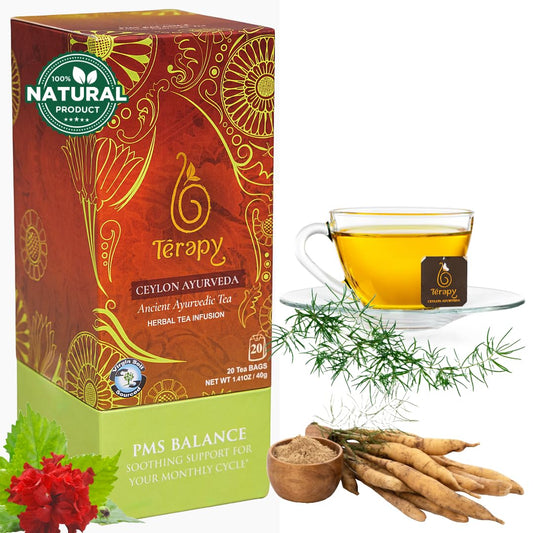 TERAPY Ceylon PMS Balance Tea for Women - Period Tea for PMS Relief, Menstrual Cycle and PCOS, Herbal Blend with Shatavari, Red Hibiscus, Cumin &amp; More - No Artificial Additives - 20 Teabags, 1 Pack