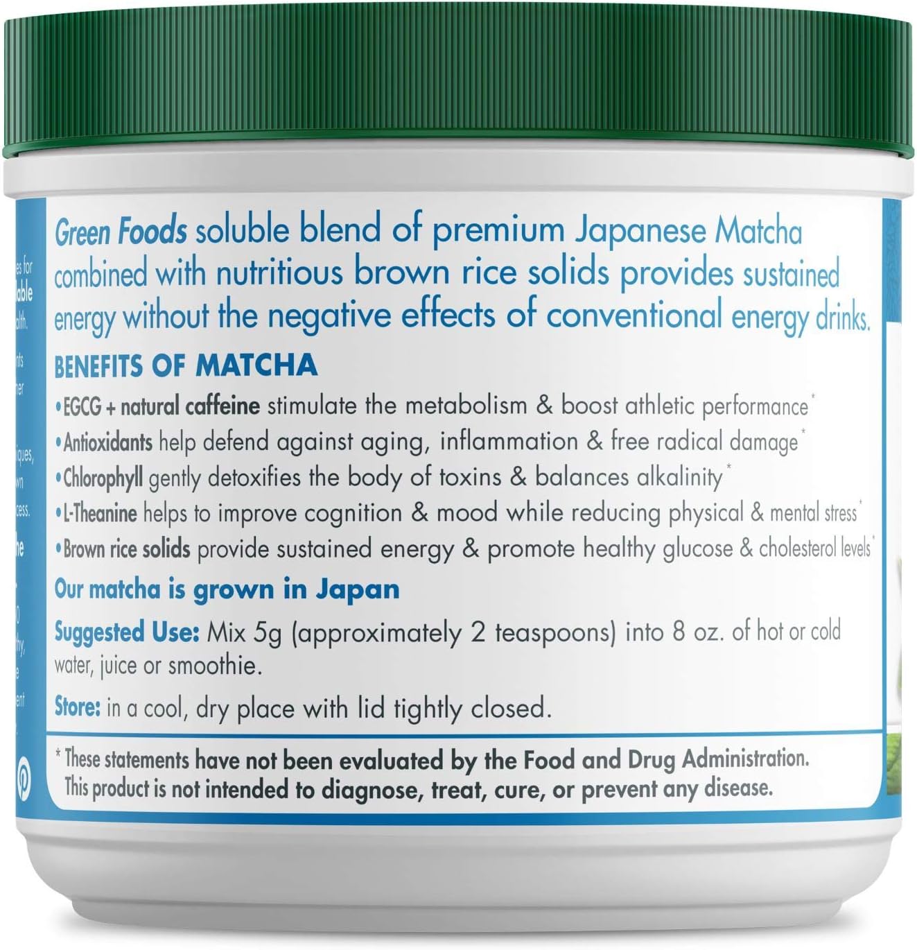 Green Foods Organic Ceremonial Grade Matcha Green Tea from Japan 5.5oz