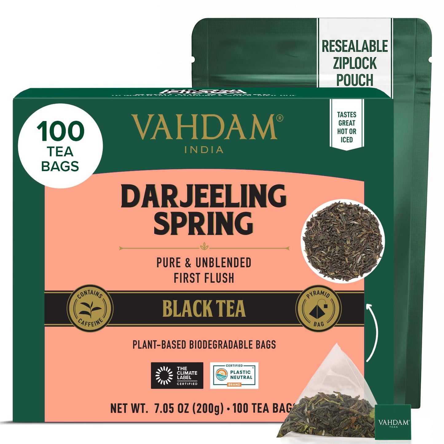 VAHDAM Darjeeling Spring Tea Bags (100 Count) Exotic First Flush Black Tea