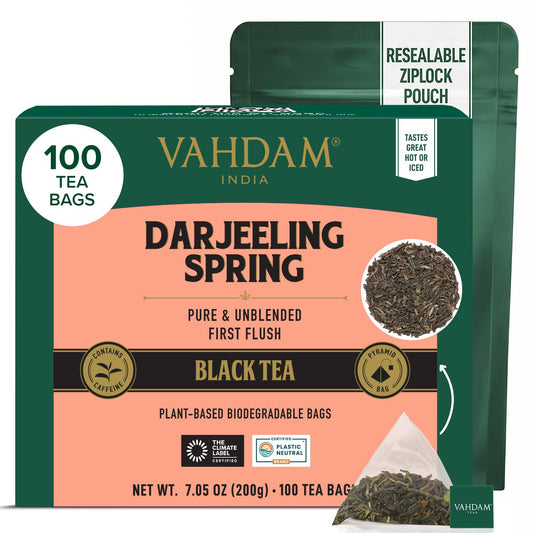 VAHDAM Darjeeling Spring Tea Bags (100 Count) Exotic First Flush Black Tea
