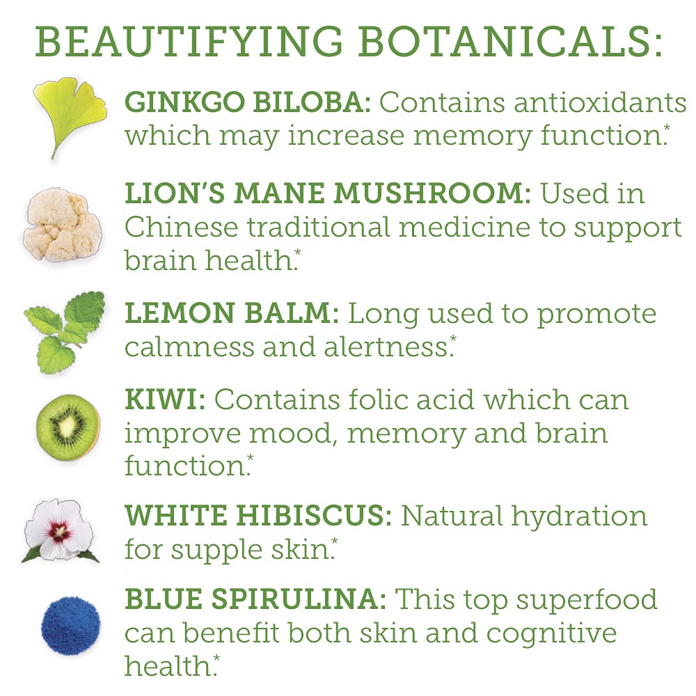 The Republic of Tea Beautifying Botanicals Beauty Brain Herbal Tea, 36 Ct | Caffeine Free. Suitable for day or evening s