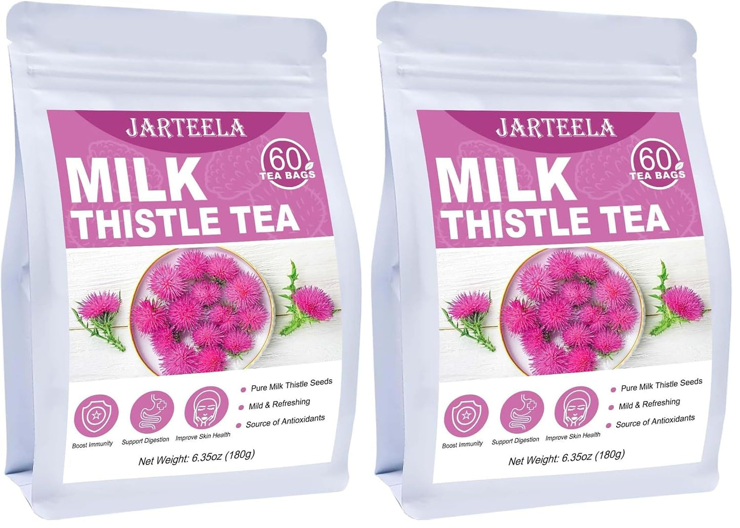 Jarteela - Milk Thistle Tea Bag, 3g x 60 Count - Pure Milk Thistle Seeds - Natural Herbal Tea Bags - Non-GMO - Caffeine-free Tea (Pack of 2)