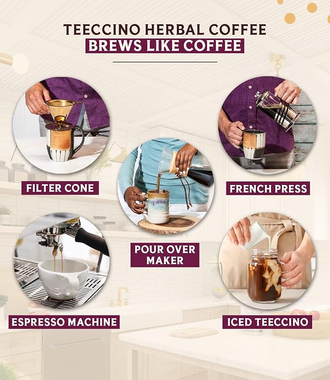 Teeccino Mocha Chicory Coffee Alternative - 11 Ounce - Ground Herbal Coffee That’s Prebiotic, Caffeine-Free & Acid Free, Medium Roast