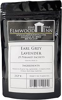 Elmwood Inn Fine Teas, Earl Grey Lavender Black Tea, 25 Pyramid Sachet Tea Bags