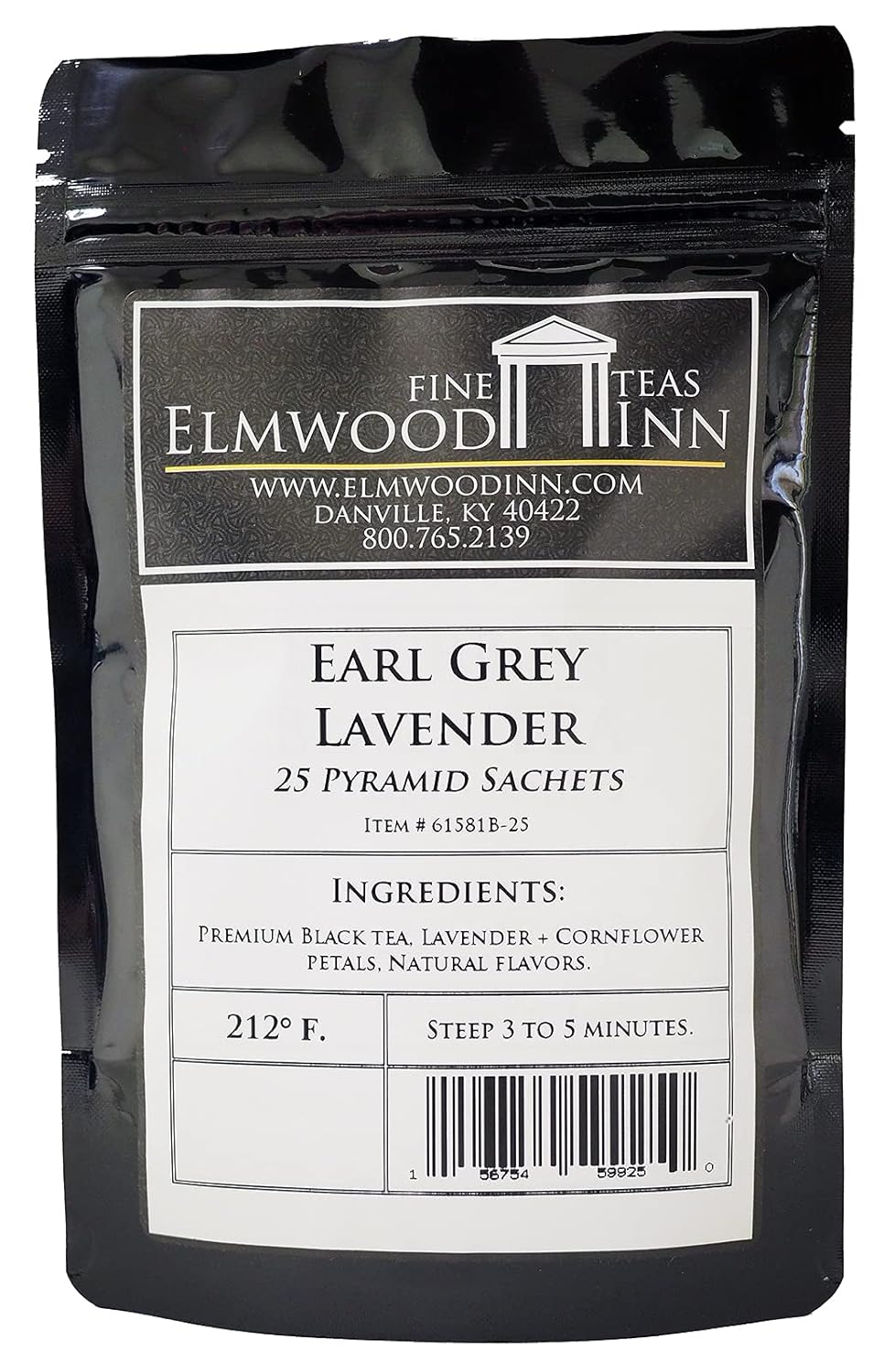Elmwood Inn Fine Teas, Earl Grey Lavender Black Tea, 25 Pyramid Sachet Tea Bags