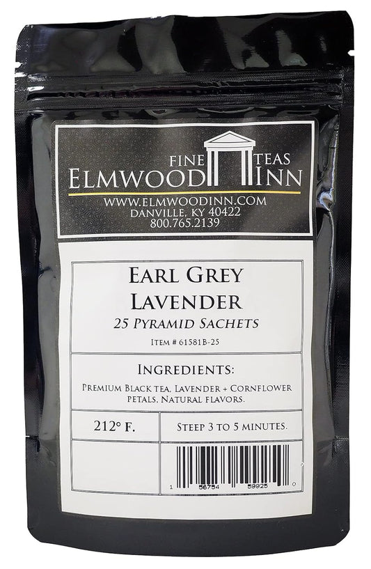 Elmwood Inn Fine Teas, Earl Grey Lavender Black Tea, 25 Pyramid Sachet Tea Bags