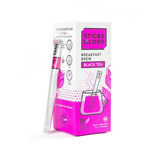 Sticksology Breakfast Brew Tea Sticks – Black Tea Infuser Sticks, Mess-Free Tea Stirrers, Rich Malty Flavor, High Caffeine, 15 Pack